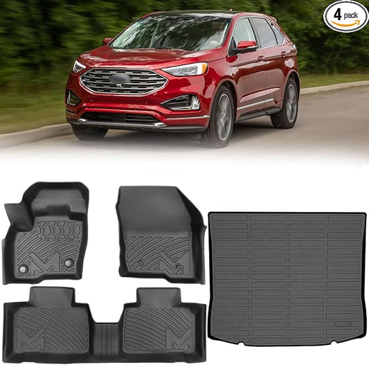 TPE Automotive Floor Mats & Cargo Liner Custom for 2015-2026 Ford Edge, All Weather Cover Protection Waterproof Black Floor Liner Front & Rear Row Full Set Car Mats, 4PCS
