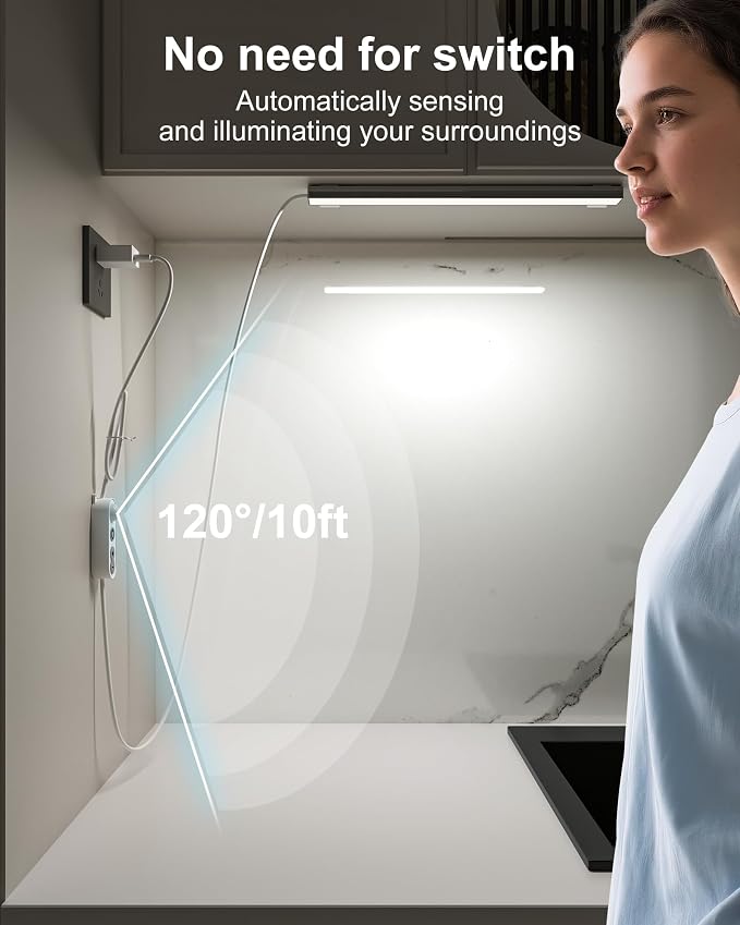 ASOKO Motion Sensor Dimmable Led Under Cabinet Light, 12" Daylight White | ASOKO Motion Sensor Dimmable Led Under Cabinet Light, 12" Plug in Daylight White 4500K Bar for Kitchen Closet