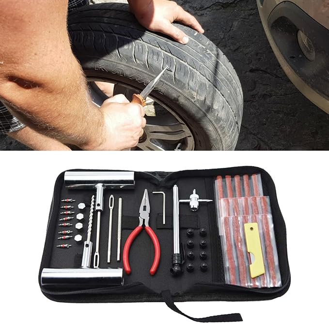 45PCS Car Tire Repair Kits, Heavy Duty Tire Plug Kit to Fix Punctures Plug Flats, Vehicle Patch Repairing Set Accessories, Universal for SUV, RV, Truck, Tractor, Trailer, Motorcyle (45PCS)