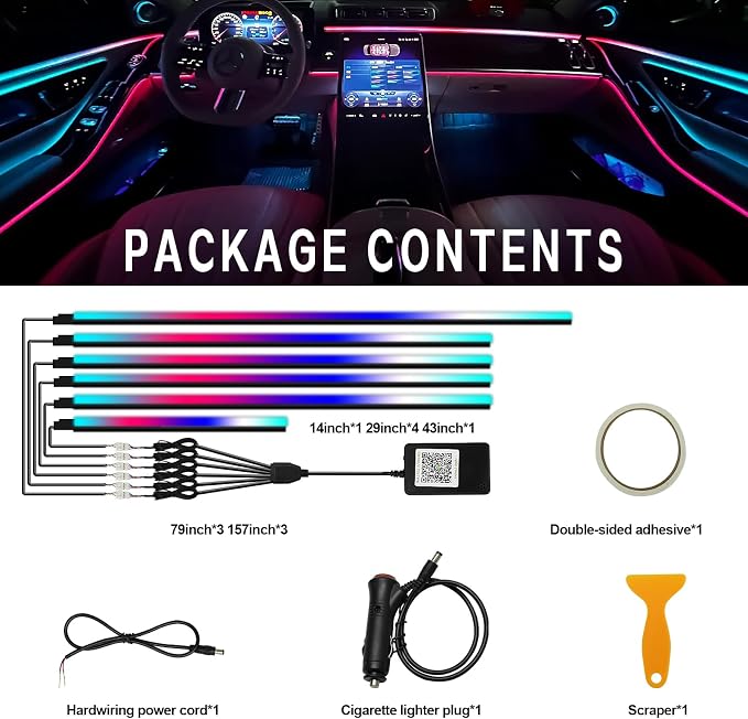 Dreamcolor Interior Car Lights, WEBUPAR Car Accessories 6 in 1 Car LED Strip Lights with APP Control and 213 Modes, 175 inches 593 LEDs Acrylic Fiber Optic Lights, RGB Neon Light Kits