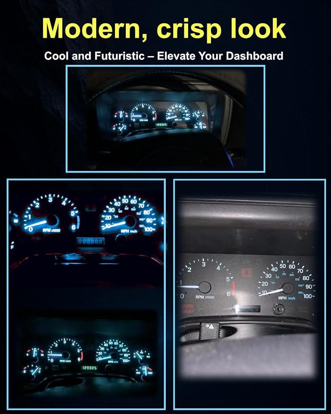 16 Pieces Interior Gauge Cluster Bulb +AC Climate Control HVAC LED Lights Kit with Sockets, Crisp Ice Blue Interior Upgrade, Fits Jeep Wrangler TJ 1997-2006