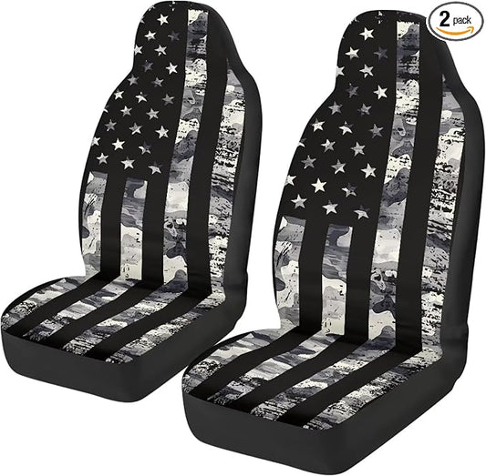 Gray US Flag Front Car Seat Cover 2 Pcs Patriotic Car Seat Covers for Front Seats Removable Automotive Accessories Easy Installation Universal Fit for Cars SUVs and Sedans