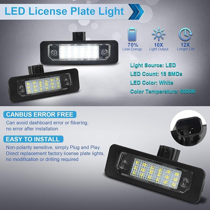 LED License Plate Light Lamp Compatible with Fusion 2006-2012, Mustang 2010-2014, Taurus 10-19, Flex Focus Lincoln MKX MKZ MKT MKS Mercury Milan 6000K White, Pack of 2