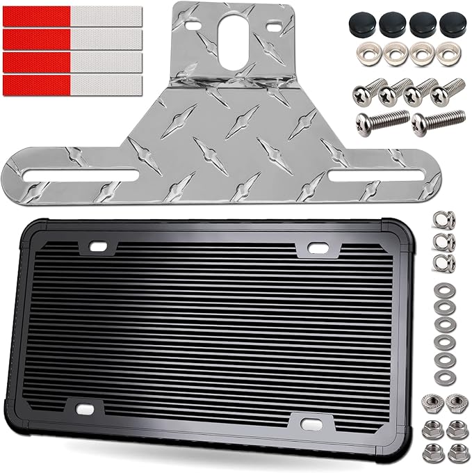 Aootf Trailer License Plate Bracket, Aluminum Holder & Silicone Frame | for Truck/RVs/Boats, Universal License Plate Light Mounting Kit, With Screw Cap