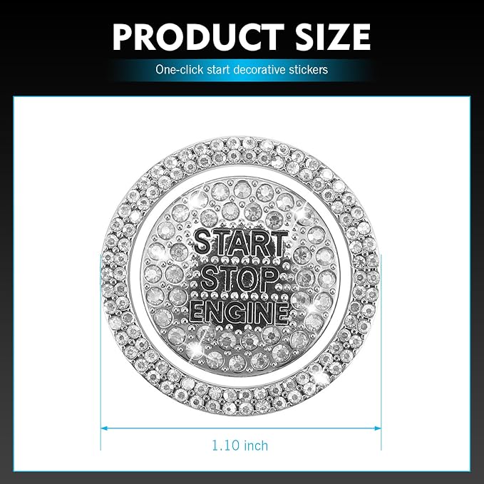 Crystal Rhinestone Car Engine Stop Decoration Ring Sticker, Sparkling Rhinestone Push Start Button Decorative Cover, Bling Interior Accessories for Women, Universal for Most Car (White)