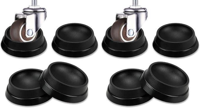 FERCAISH 4PCS Furniture Wheel Caster Cups Rubber Non-Slip Foot Mats, Strong Grip Round Floor Protectors for Crib Wheels, Furniture Table Legs (Black) (Pack of 2)