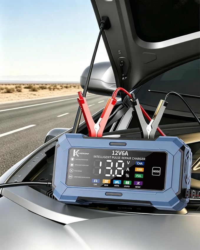 Car Battery Charger Battery maintainer for Automatic trickle Charger with Pulse Repair & Digital Display trickle Charger for car Battery 12v 6A Compatible with CAR AGM Moto LiFePO4 Batteries