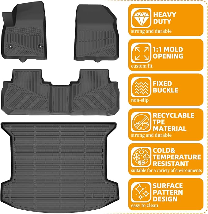 Floor Mats for Cadillac XT5 2018 2019 2020 2021 2022 2023 2024 2025 | 2017 TPE Custom Fit Cadillac XT5, Non-Slip Waterproof Summer Winter, Front & Rear Row & Cargo