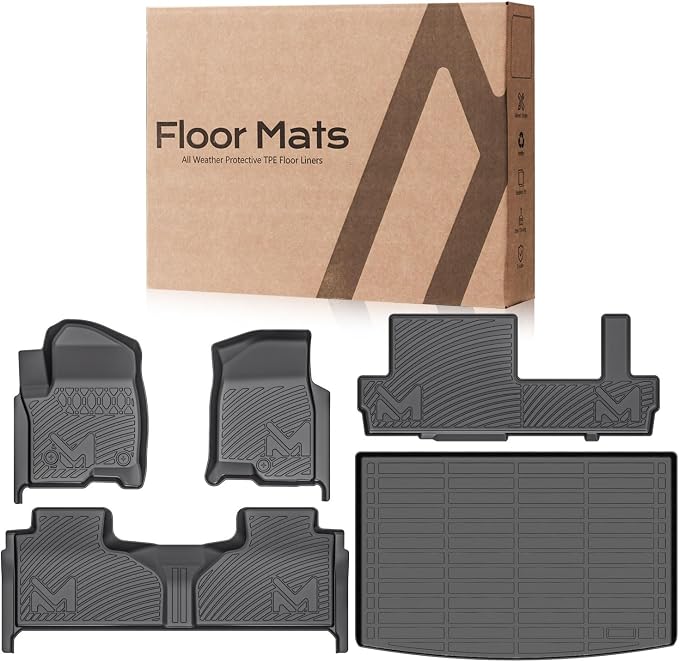 TPE Automotive Floor Mats & Cargo Liner Custom for 2021-2025 Chevy Suburban 8 Seats, All Weather Cover Protection Waterproof Black Liner Front & Rear Row Full Set Car Mats for 21-25 GMC Yukon XL, 5PCS