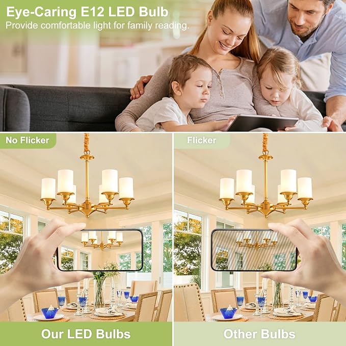 Ceiling Fan Light Bulbs, E12 LED Bulb 60W Equivalent, Neutral White 4000K, 600 Lumens, A15 Small Candelabra Base LED Light Bulbs 6W, CRI 85, Non-dimmable, Pack of 6