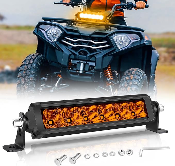 8 Inch Light Bar Amber, SWATOW INDUSTRIES 8" Slim Light Bar Amber Fog Lights Spot Flood Offroad Lights for Heavy Foggy/Rainy Driving for ATV UTV Dirt Bike Motorcycle Truck Pickup