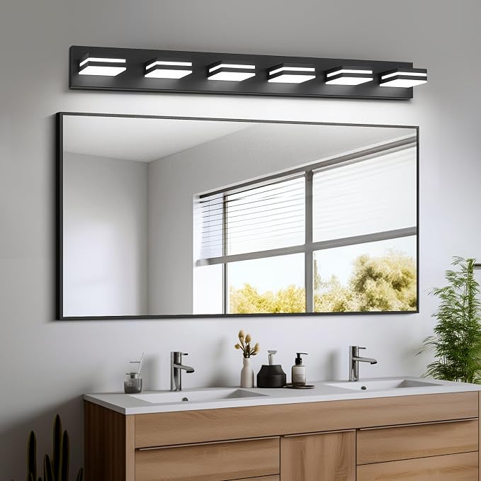 Modern LED Bathroom Lights Fixtures 6-Light,Metal Black Acrylic Wall Lighting,Vanity Lights for Bathroom Over Mirror 6000k 41in