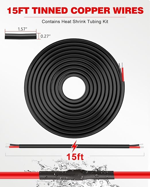 NAOEVO 10 Gauge Wire 2 Conductor Electrical Wire, 10 AWG Stranded PVC Cord, 12V Low Voltage/Tinned Copper/Flexible Cable for Automotive Wiring, Lamp Cord, Marine Cable (15FT)