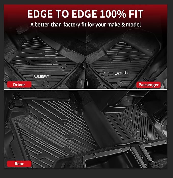LASFIT Floor Mats Fit for Ford Ranger 2020-2023 SuperCrew Cab, All Weather TPE Truck Liners, Front and Rear Row Set, Black