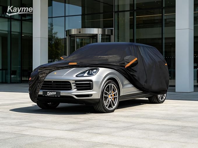 Kayme 7 Layers SUV Car Cover Custom Fit for Porsche Cayenne (2002-2025) Waterproof All Weather for Automobiles, Outdoor Full Cover Rain Sun UV Protection.Black