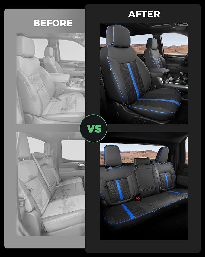 Custom Fit Seat Covers for 2019-2026 Sierra/Silverado 1500 CrewCab | Fits 2500/3500HD 2020-2026, with Rear Armrest/Seatback Storage, Faux leather, Waterproof, Scratch-resistant, Easy-clean