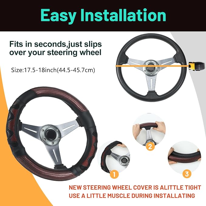 DaisyInner 17.5-18 Inch Steering Wheel Cover for Semi Truck No-Slip & Comfy Grip for Semi Trucks, Rv, Big Rig and 18 Wheelers(Mesh A,Leather,Burgundy)