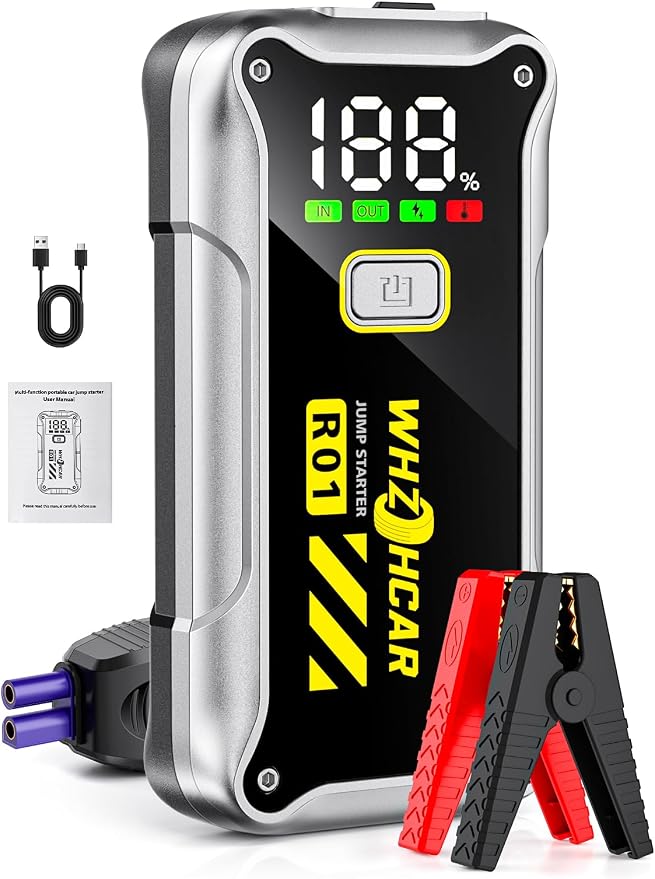 Car Jump Starter,12V 4000A Car Battery Jump Starter (9.0 Gas/7.5L Diesel) Fast Charging Portable Battery Pack with LCD Display Extended Jumper Cables LED Light