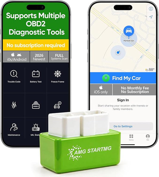 Bluetooth OBD2 Car Scanner & Code Reader with Find M Tracker for iPhone iOS Android - No Monthly Fee, Diagnose Engine ABS SRS & 7000+ Faults for Vehicles 1996 and Newer (Green)
