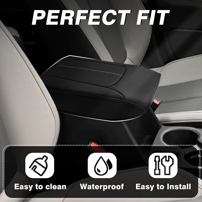 Muslogy Center Console Armrest Cover Fit for Subaru Forester 2025 Accessories, Comfort Armrest Pad Console Lid Cushion Vegan Leather Regular Thick (Black/Gray Stitching)