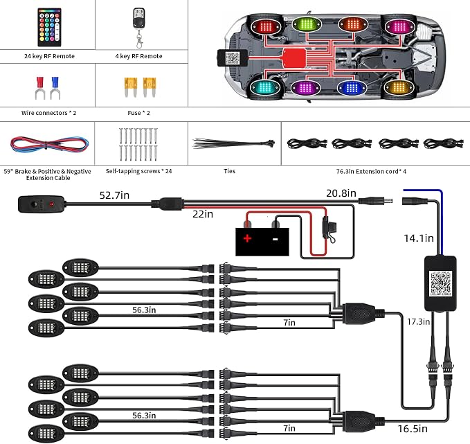 12 Pods RGB LED Rock Lights for Jeeps Trucks Golf Cart Offroad ATV UTV RZR SXS, Waterproof Multicolor Underglow Kit with Dual Zone Brake, Neon Underbody Light with App Remote Control Music Sync 12V
