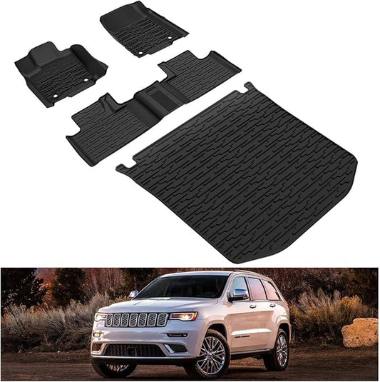 Kiwi Master Floor Mats & Cargo Mat for 2016-2021 Jeep Grand Cherokee | OEM Replacement 82215577 82212085, Custom Fit All Weather Car Mats, Heavy Duty TPE Floor Liners, Front Rear Trunk Set, Black