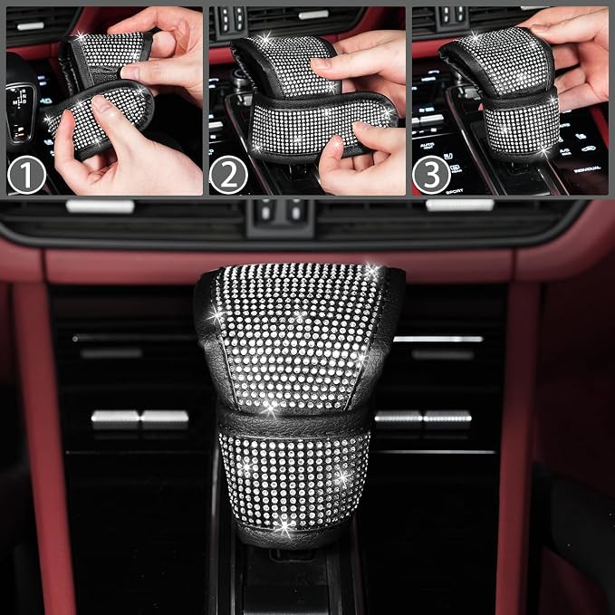 NBTEPEM 12 Pcs Bling Car Accessories Set for Women Car Floor Mats Full Set Steering Wheel Cover Seat Belt Covers Coasters Universal Fit Car SUV Truck Van Silver