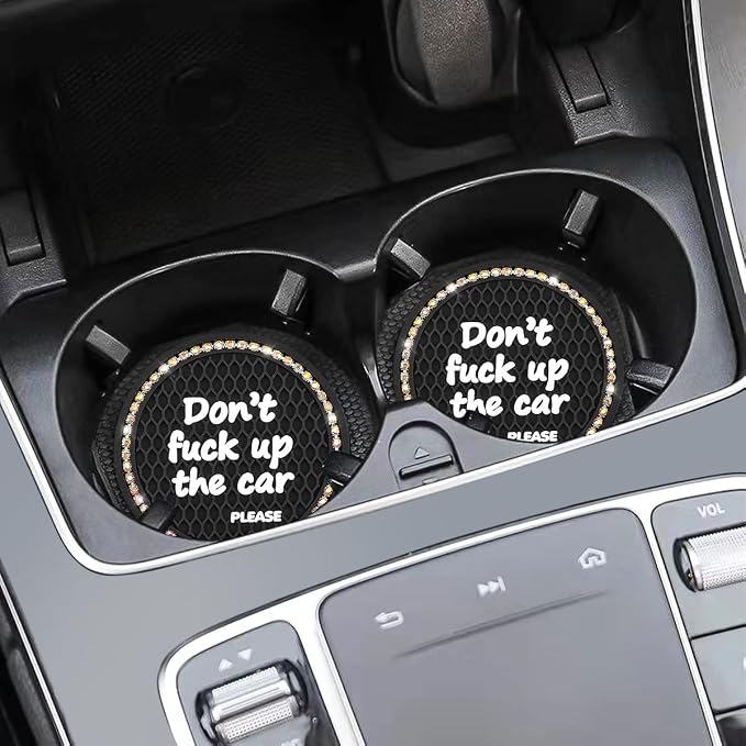2 Pack Bling Car Coasters for Cup Holder, Crystal Rhinestone 2.75 in Cup Holder Coaster, Silicone Anti-Slip Insert Cup Mats for Women, Interior Accessories Universal for Most Cars (Black/Multicolor)