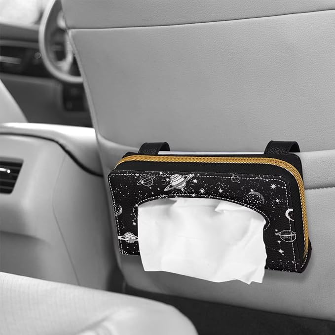 Space Planet Car Sun Visor Tissue Box Holder PU Leather Car Visor Accessories Automotive Visor Tissue Holder