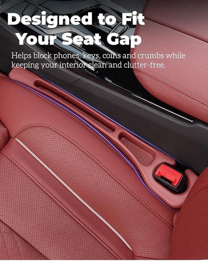 BESTKEE Car Seat Gap Filler 2 Pack, No Drop Seat Gap Plug with Dual Storage Slots, Blocks Phones Keys Coins, Flexible EVA Console Gap Filler Auto Accessories for Cars SUVs Trucks