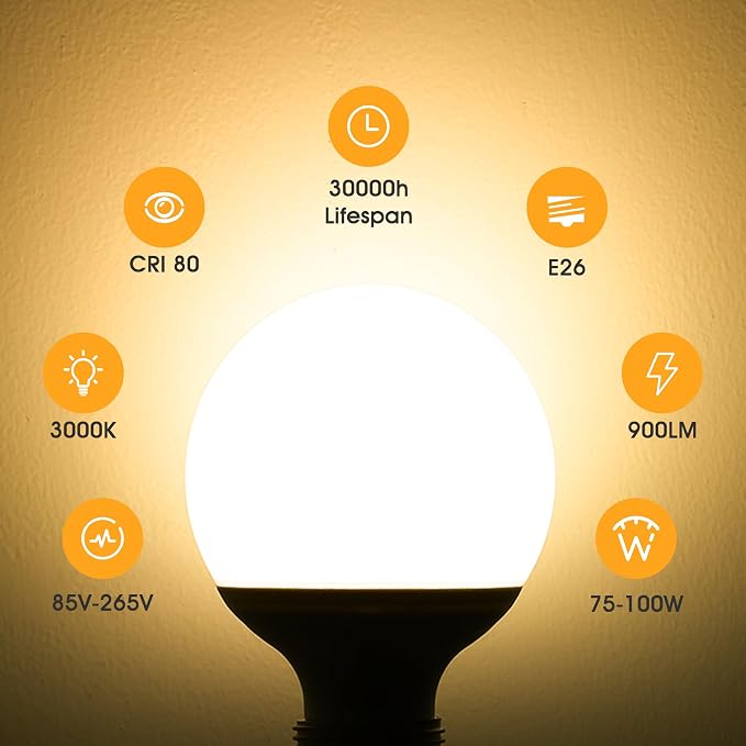 Vanity Light Bulbs for Bathroom, G25 LED Globe Light Bulb 100W Equivalent | 9W 3000K Warm White LED Bulbs E26 Medium Base for Mirror Makeup Chandelier Lighting, Non-dimmable, 4 Pack