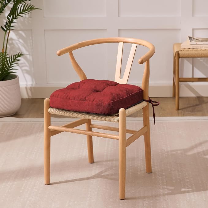 IASEAHK Chair Cushions for Dining Chairs, Dining Chair Cushions, Tufted Indoor Chair Pads with Ties & Non Slip Backing, Seat Cushions for Kitchen Chairs 16.5” x 16.5” x 3.5”, Set of 6, Red