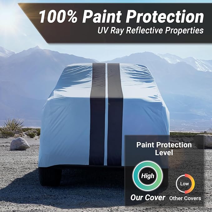 iCarCover Premium Heavy Duty Truck Car Cover - Waterproof All Weather Rain Snow UV Protection, Ram 1500, 2500, 3500, Mega cab 6'4" Standard Bed, Size T89 (See Size Chart), Stripe - Gray/Black