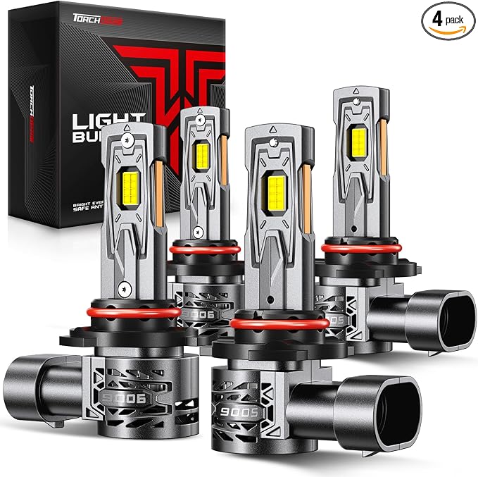 Torchbeam 2026 10X Super Brighter 9005/HB3 9006/HB4 Bulbs Combo, 120,000LM, 1:1 Size, 6500K Cool White, 80000Hrs Long Life with 25,000RPM Cooling Fan, 360° Adjustable Beam, Pack of 4