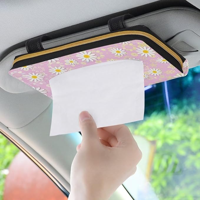Car Tissue Holder Sun Visor Tissues Box Cover Pink Daisy Car Sun Visor Napkin, Mask Dispenser Visor Accessories for Women & Men
