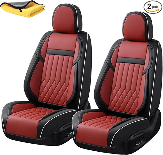 2-Seater Waterproof and Breathable Nappa Leather Car Seat Covers Full Set, Fit for Front Seats of Cars, Compatible with Airbags, Car Seat Protector Covers for Most Cars - Black Red