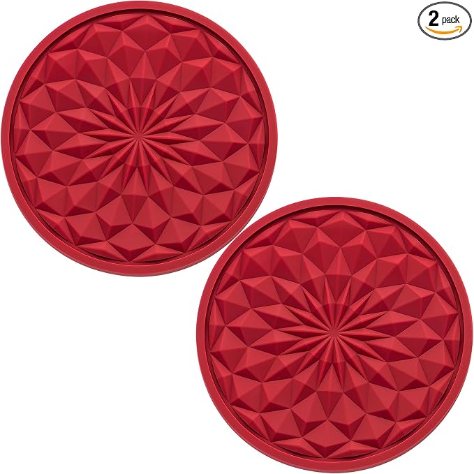 2 Pack Silicone Car Cup Holder Coaster – 2.75 Inch Non-Slip Drink Mat, Universal Fit for Most Vehicles – Cute & Functional Auto Accessories (Red)