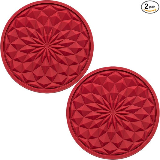 2 Pack Silicone Car Cup Holder Coaster – 2.75 Inch Non-Slip Drink Mat, Universal Fit for Most Vehicles – Cute & Functional Auto Accessories (Red)