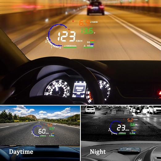 Windshield Heads Up Display for Car MAIMEIMI OBD2 Digital Speedometer with OBDII/EUOBD Interface HUD Car Speedometer MPH with Water Temperature, Trip, RPM, Alarms for OBDII/EOBD Sedan Cars (2008+)