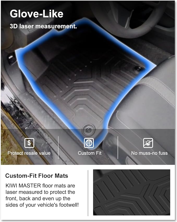 Kiwi Master Floor Mats for 2016-2021 Honda Civic | Custom Fit All Weather Car Mats, Heavy Duty TPE Floor Liners, Front & Rear 2 Row Set, Black