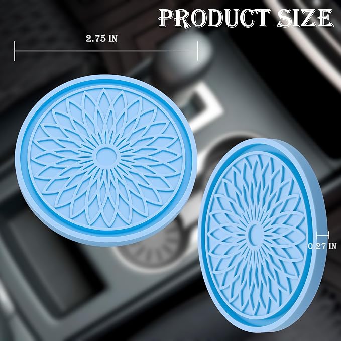 2-Pack Car Cup Holder Coaster Inserts, 2.75 Inch Non-Slip Silicone Liners, Shockproof Drink Holder Mat for Women Men, Universal Fit for Most Vehicles (Light Blue)