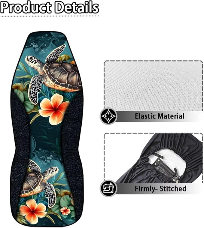 Hawaii Turtle Car Front Seat Cover Set Floral Automotive Car Interior Covers Full Wrapping Edge Seat Cover for Full Back and Seat Universal Fits Most Vehicles,Trucks,SUVs,Vans,Set of 2