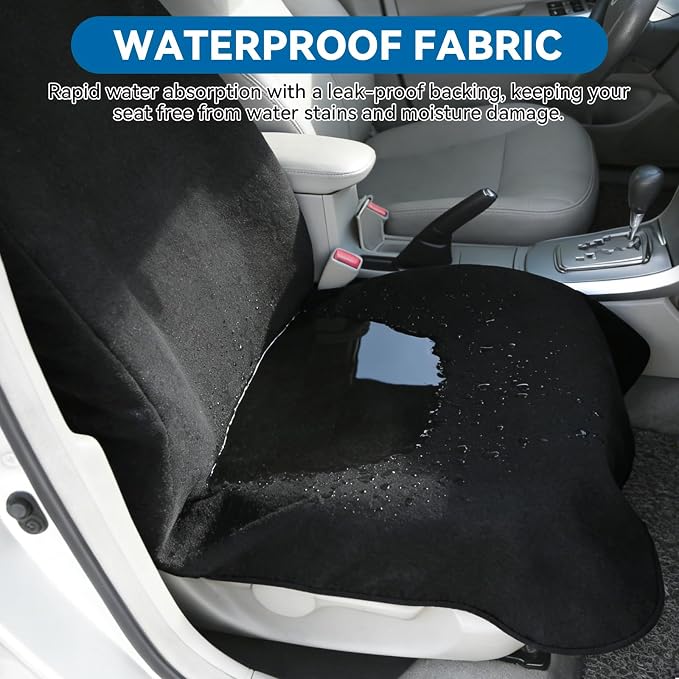 Waterproof Towel Car Seat Cover - Sweat-Wicking Post-Workout Seat Protector for Athletes, Gym, Yoga, Beach - Non-Slip, Machine Washable, Universal Fit Front Seat Mat