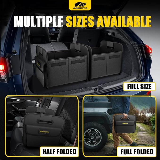 MIKKUPPA Car Trunk Organizer - Split Design Collapsible Small Trunk Organizer with Reinforced Handles for Groceries, Car Storage Organizers for SUV Auto Truck Van with Non Slip Bottom (Black, 2Pack)