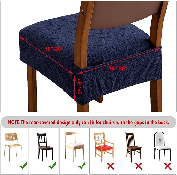 Removable Washable Dining Chair Seat Covers Set of 4,Stretch Jacquard Chair Seat Cushion Protector Slipcovers, Rear Covers