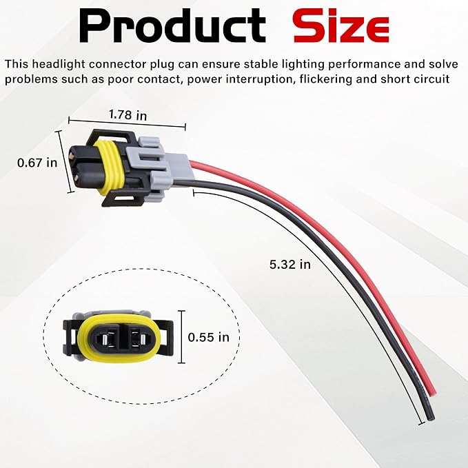 2 PCS Fog Light Connector Plugs Wiring Harness | H11 H9 H8 880 881 Headlights Female Adapter Wiring Harness Sockets, Waterproof Pigtail Adapter Plug for Headlights Fog Lights