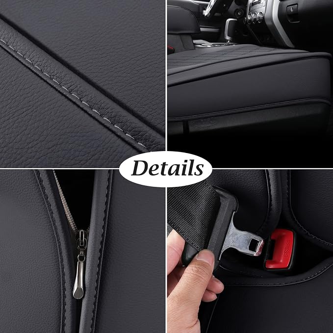 Coverado Front Seat Covers for Toyota Tundra 2007-2021, Leather Car Seat Covers Compatible with Crew, CrewMax, Extended, and Double Cab, Black Automotive Seat Covers for Trucks