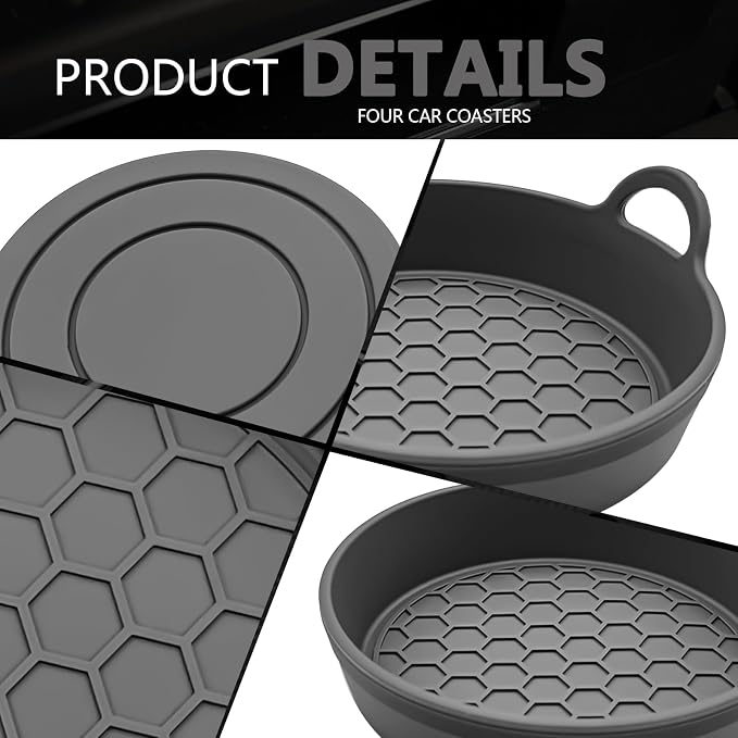 4 Pack Car Cup Holder Coaster, Universal Silicone Non-Slip Insert Pad, Waterproof Spill-Proof Drink Mat for SUV Sedan Truck, Automotive Interior Accessories(Gray)