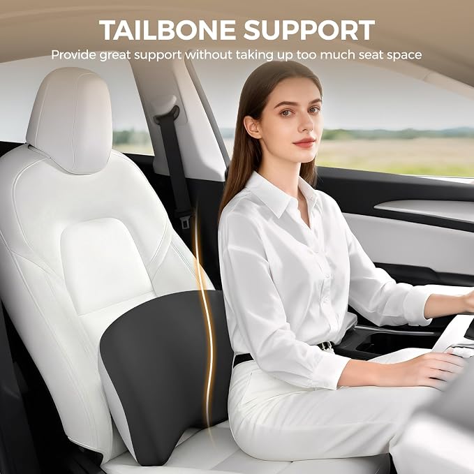 BEBAS Lumbar Support Pillow for Car, Memory Foam Lower Back Support for Driving, Ergonomic Lumbar Cushion for Back Pain Relief, Fixed Ring Lumbar Pillow for Car Seat, Office Chair- BlackGray