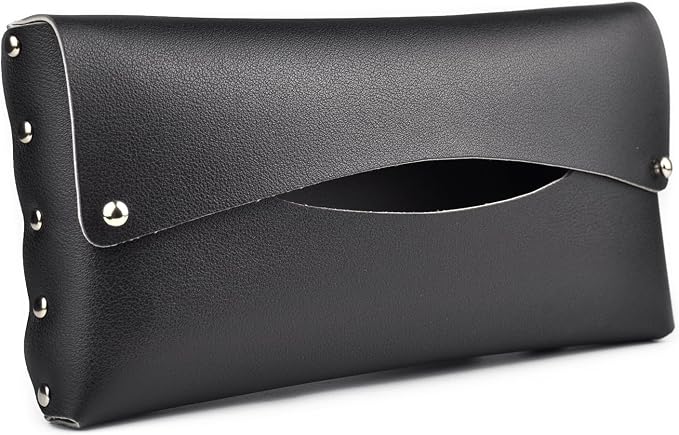 Car Tissue Holder, Tissue Case for Sun Visor, PU Leather Backseat Napkin Holder with Clips (Black)